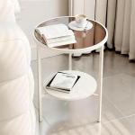 Mid Century Moderner Couchtisch mit 2 Etagen und Ablage, runder Beistelltisch aus Metall für kleine Räume im Wohnzimmer, Schlafzimmer oder Schlafsaal