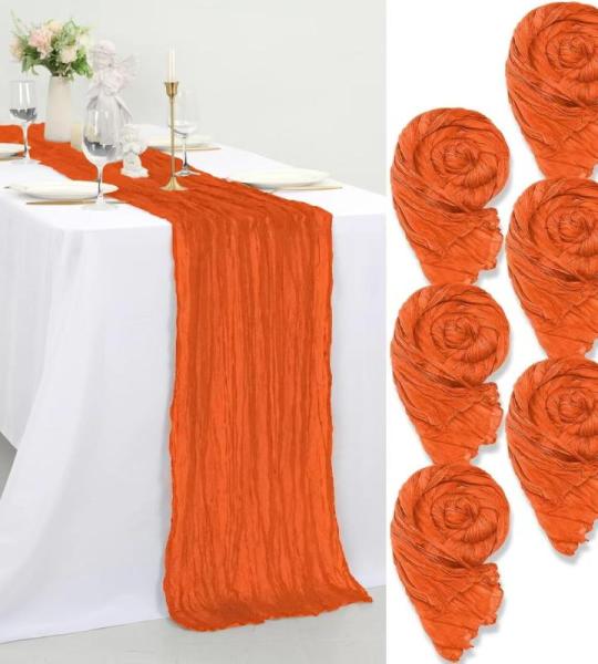 Tafelloper, 6 stuks, oranje, 55 x 300 cm, rustieke gaas, boho-tafelloper, kaasdoek, Cheesecloth, bruiloft, tafelkleed voor bruiloftsfeest, bruidsfeest, tafeldecoratie