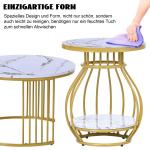 Ronde salontafel, set van 2, rond, modern, woonkamertafel met metalen frame, bijzettafel, salontafel, koffietafel voor woonkamer, wit-goud marmerlook