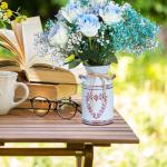 Vintage Blumenvase Herz Milchkanne, Eisen Blumentopf Shabby Deko, Rustikal Blumeneimer im Landhausstil für Garten Wohnzimmer Tischdeko 1Stück