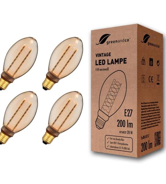 4x  Vintage Design LED lamp in retro stijl voor sfeerverlichting E27 B75 Edison lamp, 4W 200lm 1800K extra warm wit 320° 230V flikkervrij, niet dimbaar
