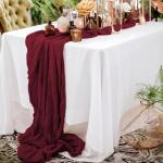 2er-Pack burgunderroter Käsetuch-Tischläufer, 90 x 300 cm rustikaler Gaze-Stoff, Boho-Tischläufer für Hochzeit, Babyparty, Geburtstag, Brautparty, Dekoration
