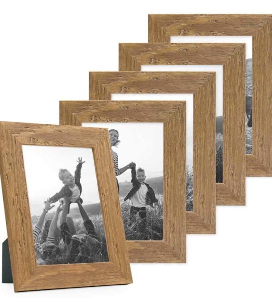 Set van 5 fotolijsten 13x18 cm rustiek strandhuis natuurlijk eiken look massief hout met glazen ruit inclusief accessoires | Fotolijst