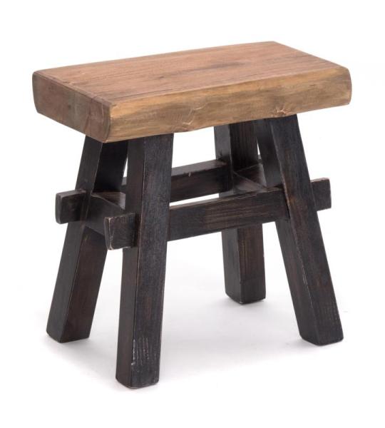 Rustieke houten kruk Vintage 40" | gerecycled hardhout, 43 x 45 x 27 cm (h x b x d) | kruk van massief hout, kruk | kleur: 04 zwart-natuur