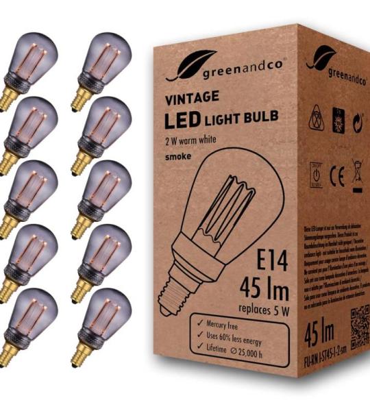 10x  Vintage Design LED lamp voor sfeerverlichting E14 ST45 Edison lamp 2W 45lm 2000K rook extra warm wit 320° 230V flikkervrij, niet dimbaar