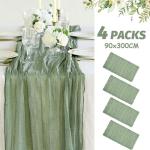 Tafelloper, 4 stuks, groene kaasdoek, tafelloper, boho-mousseline, decoratieve stof, rustieke gaas, tafelloper voor bruiloft, verjaardag, decoratie, 90 x 300 cm