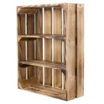 Set van 2 kisten met legplanken, plat met 3 vakken, geflambeerd gekleurd, nieuwe houten kist als wandrek, keukenrek, badkamerrek, kruidenrek, krattenrek, fruitkistrek, rustieke fru