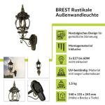 Brest Buitenlamp voor aan de muur, aluminium en glas, in antiek goud, IP23, terras, tuin, B: 15,5 cm, E27, rustieke lantaarn, buitenwandlamp, balkon