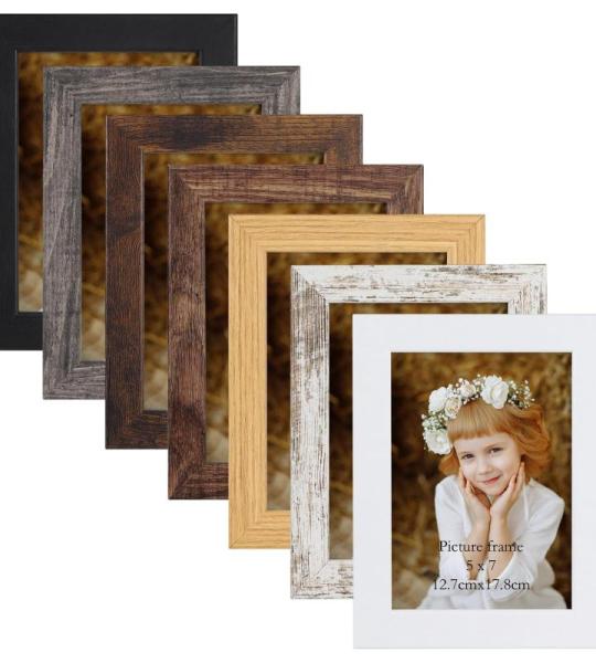 Rustieke fotolijst 13 x 18 cm, set van 7 in verschillende kleuren, voor wand- en tafelopstelling