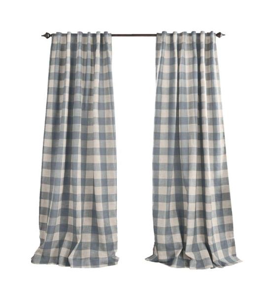 Home Fashions Boerderij Living Grainger Buffalo-Check Verduisteringsgordijn voor Woonkamer en Slaapkamer, Gordijn met Zakken voor Stangen, 132,1 x 241,3 cm, Chambray, 1 Gordijn