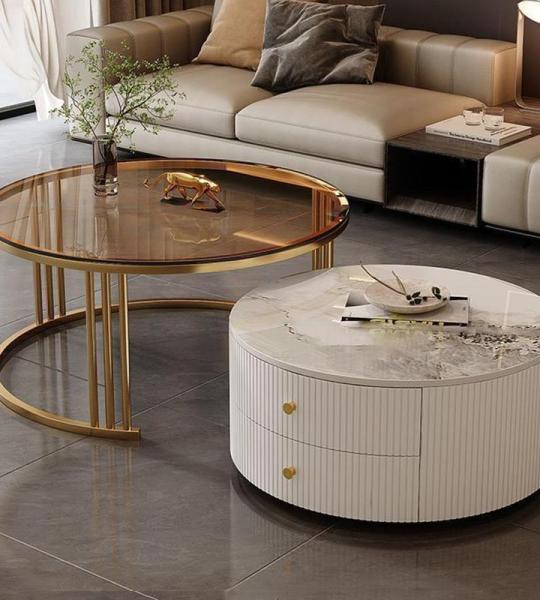 Moderne, runde Couchtische, 2er-Set, mit großem Stauraum, einfache Wartung, für Wohnzimmer, Schlafzimmer, Büro, Balkon, Wohnung, stilvolles und funktionales Möbel-Set für Zuha