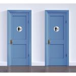 WC-toilettenset voor dames en heren, bordje, weerbestendig, toiletbord, deurbordje, foliebord, D = 148 mm, waarschuwingsborden, neutraal grijs (2 wc-heren + dames + pijl rechts gri