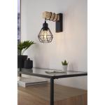 Wandlamp Townshend 5, vintage wandlamp in industrieel design, retro lamp van staal en hout, kleur zwart en bruin, fitting E27, FSC-gecertificeerd
