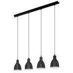 pendellamp PRIDDY, 4 lichtbronnen, Vintage pendelarmatuur met industrieel ontwerp, retro hanglamp van staal, kleur: zwart, wit, fitting: E27