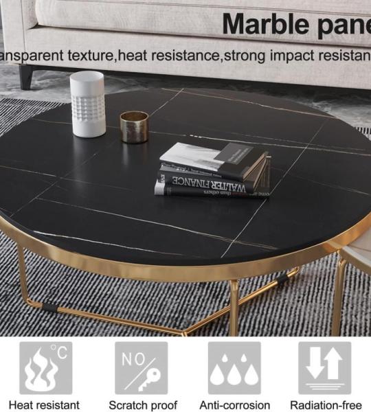 Moderne marmeren salontafel set met stevig metalen frame ruimtebesparende bijzettafels voor woonkamer en slaapkamer stijlvolle 24 & 18 inch diameter