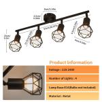 Plafondspots, 4 vlammen, plafondlamp, zwart, design, metalen kooi, E14, max. 40 W, 350 graden, plafondlamp, spots, draaibaar, voor keuken, woonkamer, slaapkamer, hal (zonder lamp)