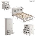 Moderne complete slaapkamerset: houten bed, nachtkastje, commode, kledingkast met 2 deuren - wit design, 140 x 200 cm tweepersoonsbed met opbergfunctie (wit)