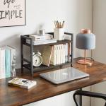 2-Tier Spice Rack Industriële Counter Plank Desktop Opslag Organizer Staand Kruidenrek voor Aanrecht Keuken Kantoor Woonkamer Desktop Donkergrijs TLJ002G