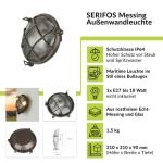 SERIFOS Buitenwandlamp messing glas in zwart antiek IP64 tuin balkon B: 21 cm E27 rustiek maritiem rooster ronde wandlamp Outdoor SERIFOS