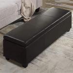 Moderner Polsterhocker aus Leder mit Stauraum, mit getufteter Fußstütze aus Holz, Hocker und Hebebühne, bequem, Wohnzimmer, Schlafzimmer, Bank, Couchtisch, Schwarz, 100 x 43 x 4