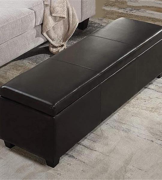 Ottomane aus Leder mit Stauraum und getuftetem Holz mit Fußstütze – moderner, rechteckiger Couchtisch für Wohnzimmer, Schlafzimmer