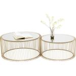 Design salontafel Wire (2/set), messing, 63/53 cm diameter, bijzettafel, nachtkastje, stalen frame, tafelblad van veiligheidsglas, woonkamer, rond, 34 x 70 x 70 cm (H/B/D)