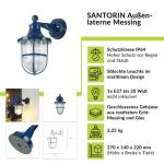 Buitenlamp messing glas in blauw IP64 ingang terras B: 14 cm E27 geribbeld nostalgie maritieme lantaarn wandlamp garage SANTORIN