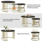 Moderne ronde salontafel, set van 2, ronde bijzettafelset, woonkamertafel met marmerfineer en goud, metalen frame, bijzettafel, salontafel, koffietafel voor woonkamer en slaapkamer