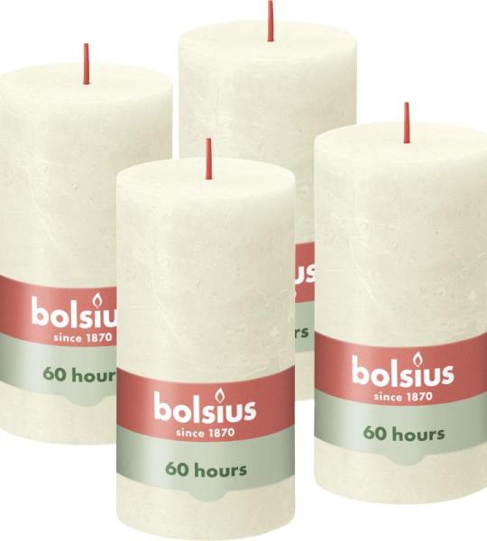 Rustieke stompkaarsen, set van 4 stuks, decoratieve huishoudelijke kaarsen, lengte brandduur 60 uur, ongeparfumeerd, natuurlijke plantenwacht, zonder palmolie, 13 x 7 cm