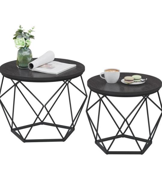 Salontafel rond, set van 2, woonkamertafel, bijzettafel, modern, afneembaar tafelblad, voor woonkamer, inktzwart LET040B22