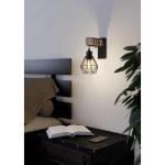 Wandlamp Townshend 5, vintage wandlamp in industrieel design, retro lamp van staal en hout, kleur zwart en bruin, fitting E27, FSC-gecertificeerd