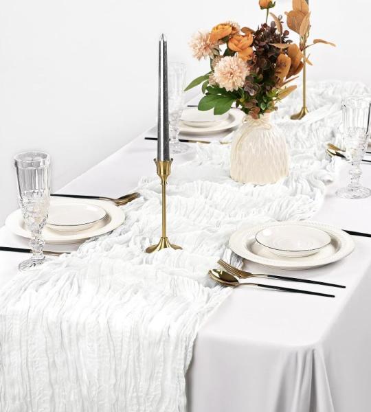 2Pack tischläufer weiß, weißer rustikaler Tischläufer Weiss, 90x 300cm Käsetuch-Gaze-Tischläufer Käsetuch Boho-Tischläufer für Hochzeit,Party-Dekoration (weiß)