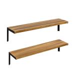 Wandrek, hout, set van 2, metalen planken, , lang, wandrek, natuur, decoratie, opbergplanken voor keuken, slaapkamer, woonkamer, badkamer, 60 cm