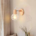 Wandleuchte Vintage Industrial Wandlampen 135° Verstellbar Holz E27 Retro Metallkäfig Design Wandleuchte für Wohnzimmer Badezimmer Flur (Weiß)