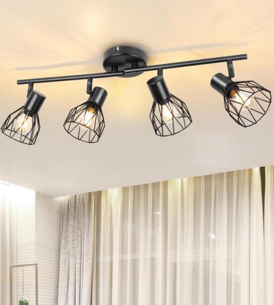 E14 Plafondspot 2 Lampen, e14 led vintage Spot light 350 ° Draaibare plafondspot, Metalen LED plafondlamp zwart voor Binnen Hal Woonkamer Winkel Slaapkamer keuken