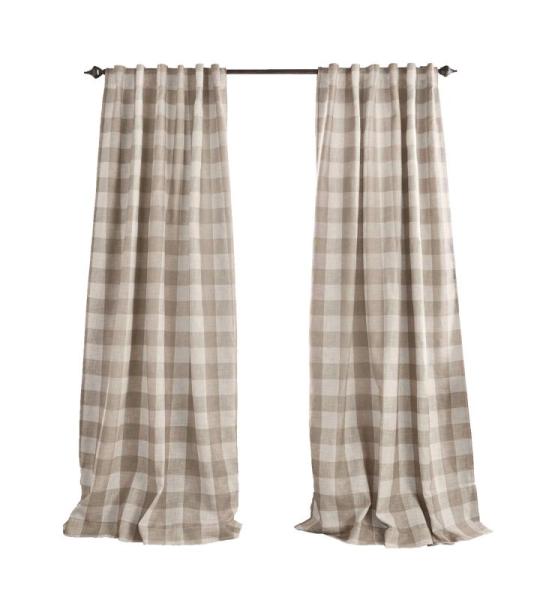Home Fashions Farmhouse Living Grainger Verdunkelungsvorhang, Büffelkariert, Wohnzimmer und Schlafzimmer, Vorhang mit Stangentaschen, 132,1 x 241,3 cm, Leinen, 1 Vorhang