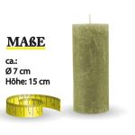 Rustieke stompkaars olijf Ø7cm x 15cm - vers. Kleuren/maten - lange brandduur antieke kaars, geurvrije altaarkaars - decoratieve kaars