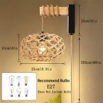Vintage dimbare wandlamp met stekker, vintage bedlampje, zwart, retro, industriële metalen wandlamp E27 met draaischakelaar en 2 m kabel voor woonkamer, slaapkamer, trappenhuis, h