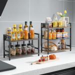 3-Tier Kruidenrek - Industriële Teller Plank, Desktop Opslag Organizer, Staand Kruidenrek voor Aanrecht Keuken, Kantoor, Woonkamer, Rustiek Bruin TLJ021H