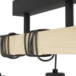 plafondlamp Townshend 5, 3-lichts vintage plafonnière in industrieel ontwerp, retro hanglamp van staal en hout, zwart, bruin, FSC gecertificeerd, E27 fitting