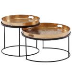 Tafel Set Gehamerd Metaal Goud Bijzettafel set van 2 | Tafel Woonkamer Rond | Moderne Woonkamertafel Tafel met uitneembaar Blad