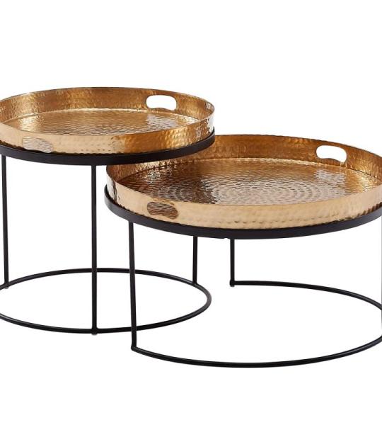 Tafel Set Gehamerd Metaal Goud Bijzettafel set van 2 | Tafel Woonkamer Rond | Moderne Woonkamertafel Tafel met uitneembaar Blad