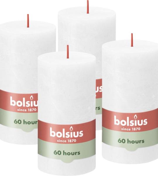 Rustieke stompkaarsen, wit, set van 4 stuks, lengte brandduur 60 uur, ongeparfumeerde, natuurlijke plantenwas, zonder palmolie, 13 x 7 cm