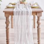 Tafelloper, 6 stuks beige kaasdoek, tafelloper, boho-mousseline, decoratieve stof, rustieke gaas, tafelloper voor bruiloft, verjaardag, decoratie, 90 x 300 cm