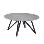 Salontafel BELISONO, grijs kleur met marmerpatroon, ronde vorm, diameter 90 x 40 cm, gesinterde stenen plaat, zwarte metalen poten, woonkamertafel, max. belasting 120 kg