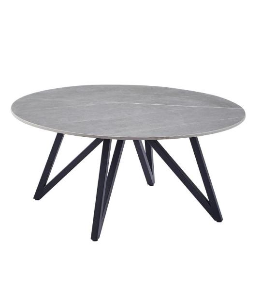 Salontafel BELISONO, grijs kleur met marmerpatroon, ronde vorm, diameter 90 x 40 cm, gesinterde stenen plaat, zwarte metalen poten, woonkamertafel, max. belasting 120 kg