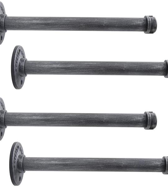 LINKPIPES Plankhouder, 4-pack zwevende plankhouders, rustieke wandmontage, industriële buis rek heavy duty support hardware voor hout (12 inch, zwart-grijs)