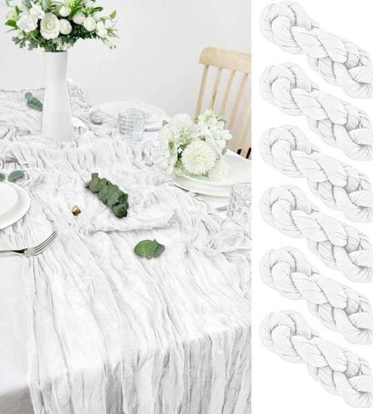 Tafelloper, 6 stuks witte kaasdoek, tafelloper, boho-gaas, kaasdoek, tafelloper, rustieke doorzichtige loper, tafelkleed voor boho, bruiloft, decoratie, verjaardagsfeest, 90 x 300 