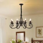 Rustieke kaars Franse land kroonluchter Vintage ijzer hanglamp armatuur hanglamp zwart 8 lichten