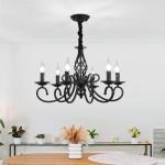 Rustieke Frans land Vintage kroonluchter metaal in antieke hanglamp armatuur zwart 6 lichten